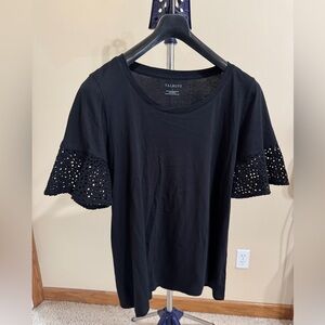 Talbots Black Short Sleeve Eyelet Top